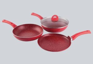 WONDERCHEF GRANITE NON-STICK 4PC COOKWARE SET- RED